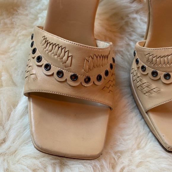 L’Idea Beige Leather Y2K Embellished Mule Slides - Picture 4 of 10